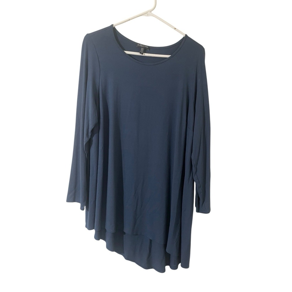 Eileen Fisher Blue Asymmetrical Dress 1X Viscose Jersey Minimalist Knee Length - Picture 1 of 6